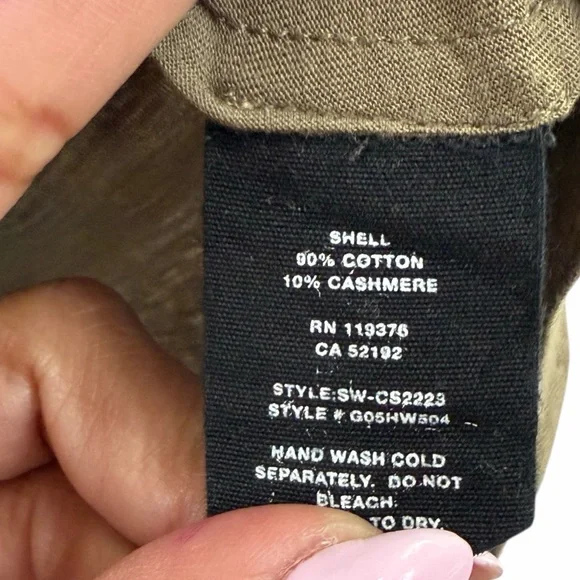 Helmut Lang Olive Green Distressed Sleeve Cashmere Cotton Tee - Picture 4 of 4